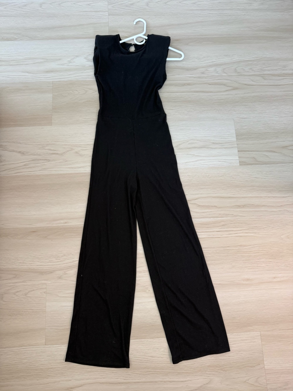 Shinestar Black Ribbed Wide-Leg Jumpsuit